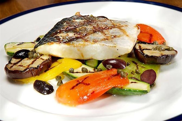 Grilled Seabass with olive and caper dressing