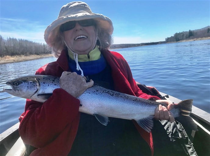 Sonja Suitor with a nice-looking salmon kelt.  Country Haven photo